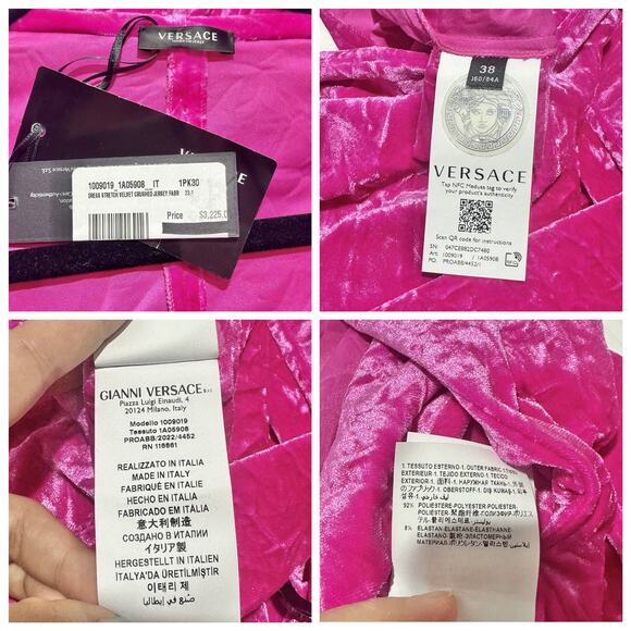 NWT Versace Jumpsuit 38 US 2 Biggie Medusa Pink Crushed Velvet Flare Leg $3,225 - Picture 9 of 15